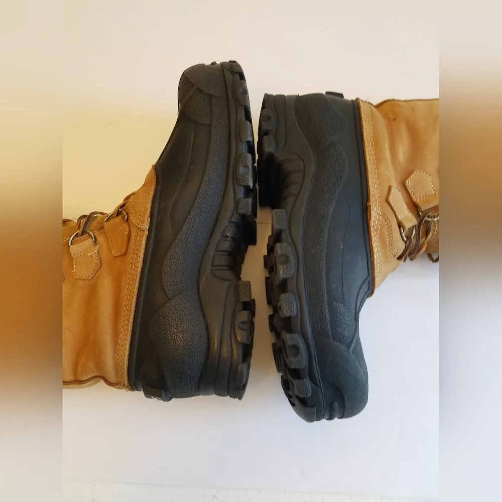 Polaris Men's Leather Insulated Boots Lined Sherpa Trim Size 8 Black Tan